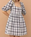 IN THE BEGINNING THE AUTUMN IS CALLING PLAID BABYDOLL DRESS IN MULTI
