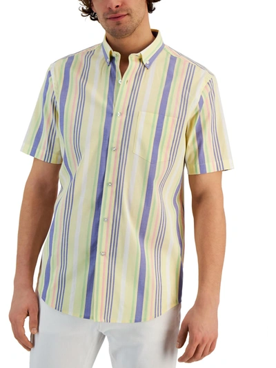 Club Room Mens Collared Striped Button-down Shirt In Yellow