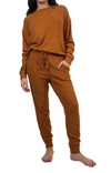 FORNIA LOS ANGELES WOMEN'S RIBBED PAJAMA SET IN BROWN