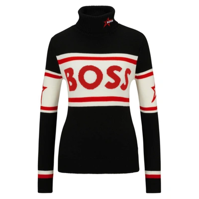 Hugo Boss X Perfect Moment Logo Sweater In Merino Wool In Black