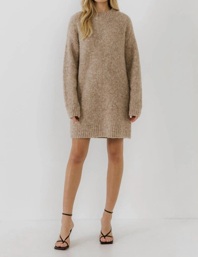 English Factory Long Sleeve Sweater Dress In Taupe In Brown