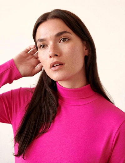 White + Warren Scrunch Neck Tee Top In Electric Pink In Multi