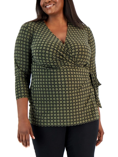 Anne Klein Plus Womens Faux Wp Polyester Blouse In Green