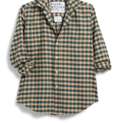 Frank & Eileen Women's Barry Tailored Button Up Shirt In Camel And Green Check In Beige