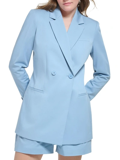 Calvin Klein Womens Solid Cotton One-button Blazer In Blue