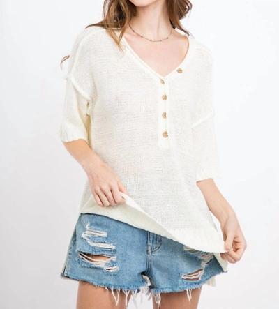 Very J V Neck Short Sleeve Knit Top In Ivory In White