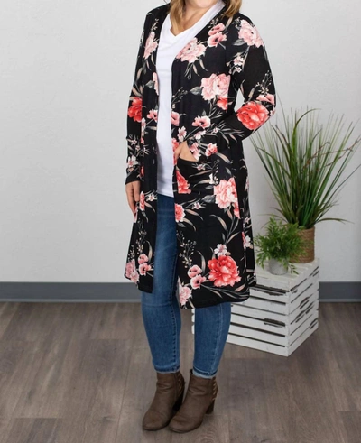 Michelle Mae Colbie Cardigan In Black And Pink Floral