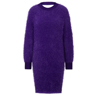 Hugo Boss Sparkly Knitted Dress With Cut-out Back In Purple
