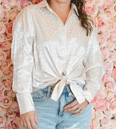 And The Why Luxe Leopard Button Up Top In Dusty Rose In White