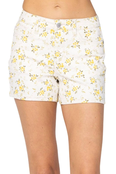 Judy Blue Flower Print Mid-rise Shorts In Multi In White