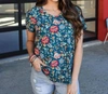 GRACE & LACE PERFECT V-NECK TEE IN TEAL FLORAL HEAVY GAUGE