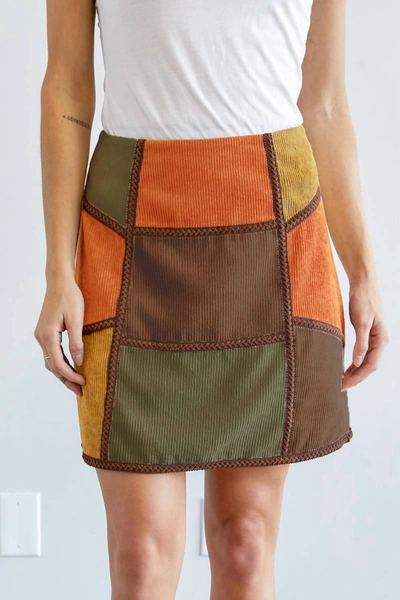 Davi & Dani Corduroy Color Block Mini Skirt In Brown