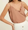 WISHLIST RUFFLE DETAIL CAMI TOP IN DUSTY GINGER