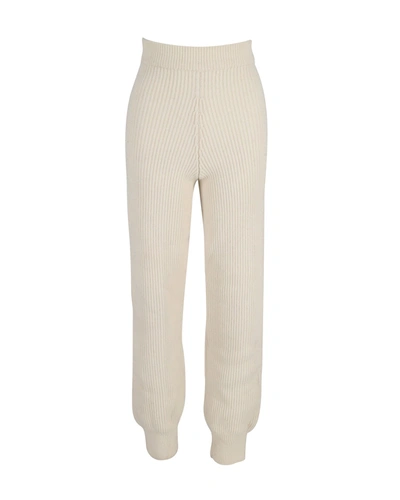 The Frankie Shop Ribbed Track Pants In White Wool In Beige