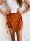 DAY + MOON ALL FOR SUEDE WRAP MINI SKIRT IN SIENNA