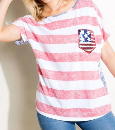 E. Luna American Flag Plus Tee With Sequin Pocket Plus In Red And White In Pink