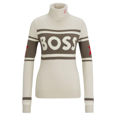 Hugo Boss Boss X Perfect Moment Logo Sweater In Virgin Wool In Beige