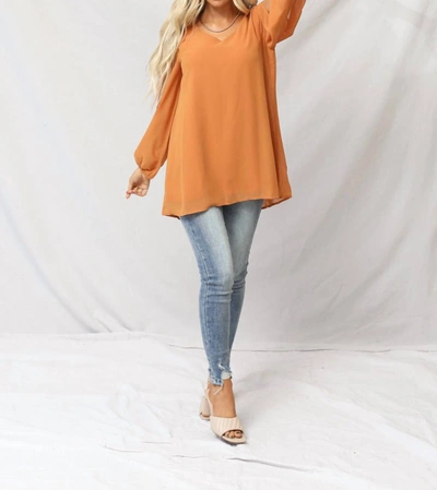 Zenana Meg Chiffon Slit Top In Desert Mustard In Orange