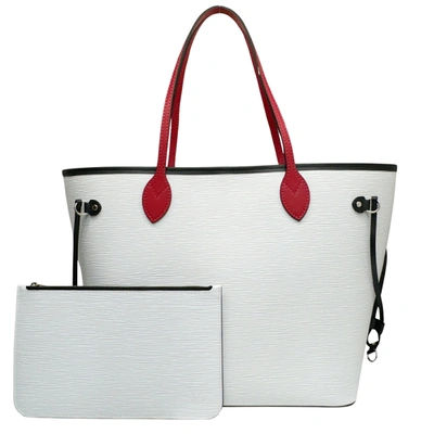Pre-owned Louis Vuitton Neverfull Mm Leather Tote Bag () In White
