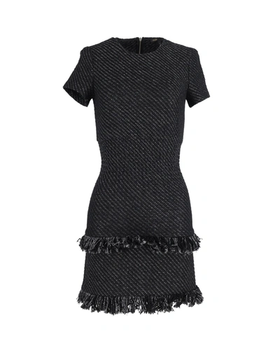Maje Fringed Shift Dress In Charcoal Cotton In Black