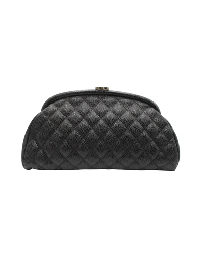 Pre-owned Chanel Timeless Clutch In Black Quilted Caviar Leather
