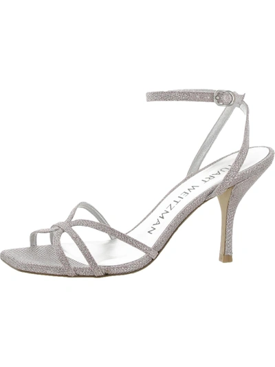 Stuart Weitzman Barelythere 85 Womens Metallic Strappy Ankle Strap In Silver