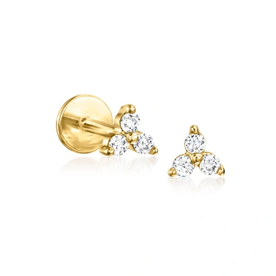 Rs Pure By Ross-simons Diamond-accented 3-stone Flat-back Stud Earrings In 14kt Yellow Gold In Silver