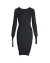 MAISON MARGIELA RIBBED LONG SLEEVE FITTED DRESS IN BLACK VISCOSE