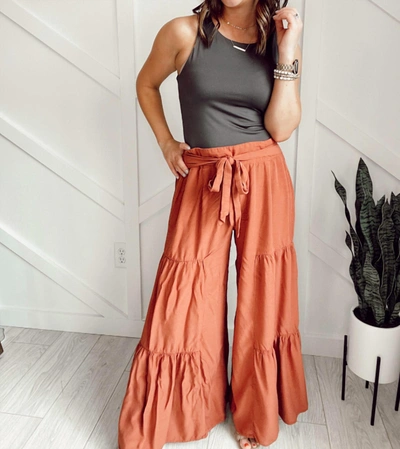 Eesome Naomi Wide Leg Tiered Pant In Terra Cotta In Pink