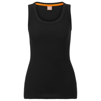 Hugo Boss Scoop-neck Top With Logo Embroidery In Black