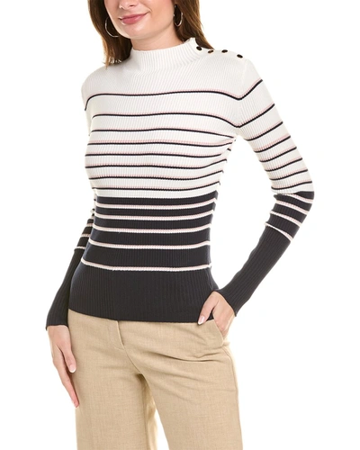 T Tahari Funnel Neck Sweater In Navy/white