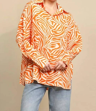 Gigio Oversized Button Up Shirt In Orange In Multi