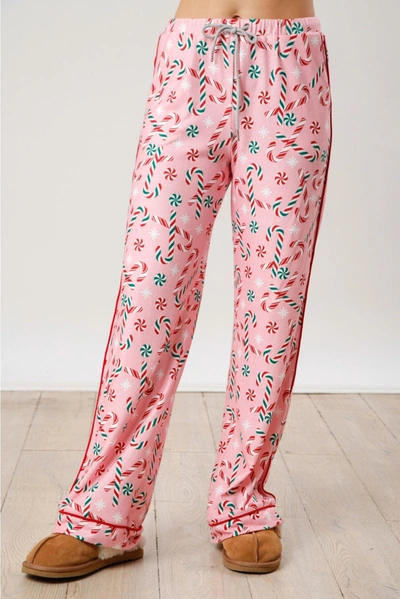 Fantastic Fawn Candy Cane Printed Pajama Pants In Pink/multi
