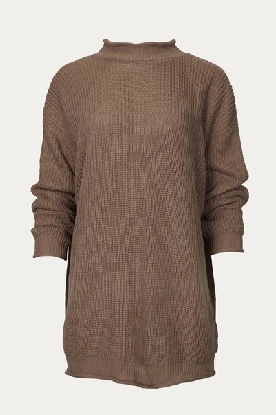 J.nna Ribbed-knit Oversized Turtleneck Sweater In Khaki In Brown
