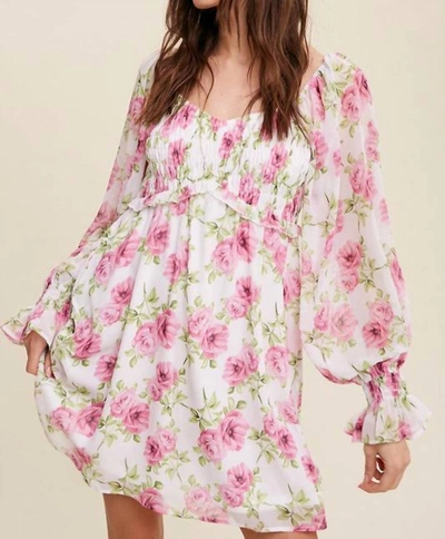 Listicle Dreamy Floral Dress In Cream In Pink