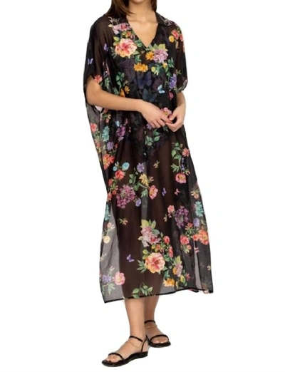 Johnny Was Butterfly Collared Kaftan Coverup In Black Multi