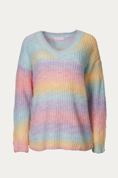 Esley Collection V-neck Rainbow Sweater In Blush In Multi