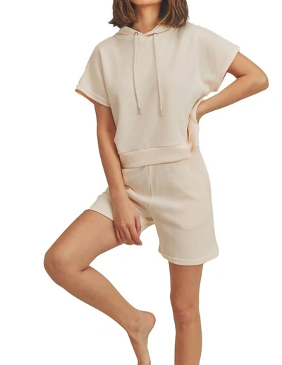 Trend:notes Hoodie Ribbed Sweat Short Set In Natural In Beige