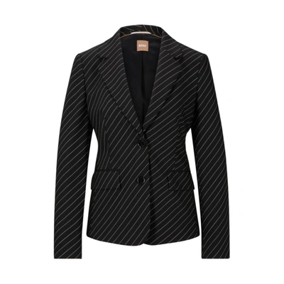 Hugo Boss Single-breasted Jacket In Striped Stretch Wool In Black