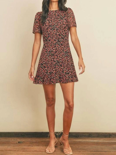 Dress Forum The Berry Blossom Floral Print Mini Dress In Red & Black In Purple