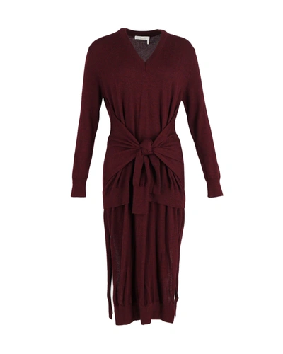 Chloé Chloe Tied Waist Dress In Burgundy Wool In Red