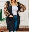 SOUTHERN GRACE CALM BUT CATTY CARDIGAN WITH POCKETS AND BALLOON SLEEVES IN BLACK & LEOPARD