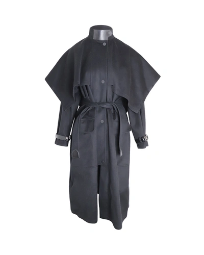 Hermes Storm Flap Belted Trench Coat In Black Cashmere