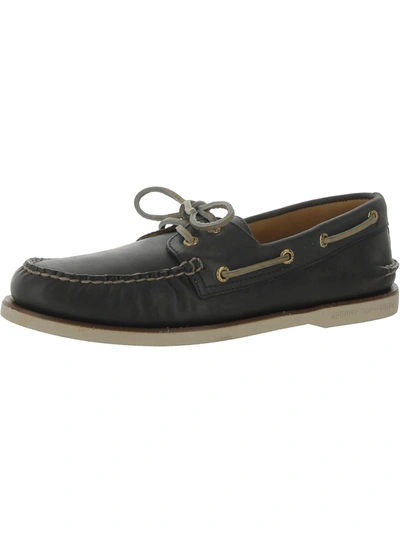 Sperry Mens Leather Slip On Loafers In Black