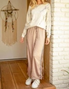 Mystree Side Stripe Satin Straight Leg Pants In Beige