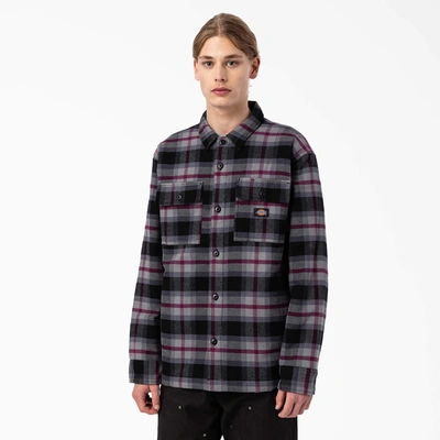 Dickies Flannel Quilted Lined Shirt Jacket In Black