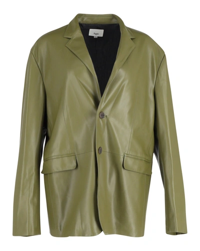 The Frankie Shop Olympia Blazer In Olive Faux Leather In Green