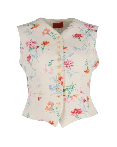 Kenzo Floral Cropped Vest In Cream Polyester In White