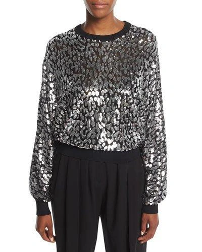 Michael Kors Sequined Leopard Sweatshirt In Black/silver