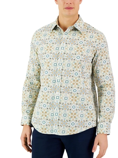 Club Room Mens Cotton Printed Button-down Shirt In Beige